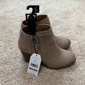 Time and Tru Suede Taupe Ankle Booties with Side Zip